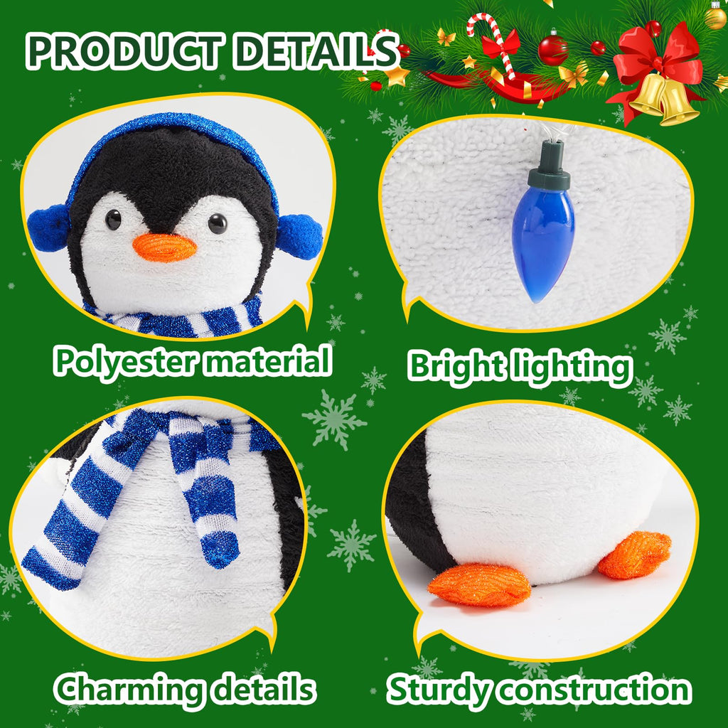 DUMOS 2-Piece Lighted Penguin Family Lovely Outdoor Christmas Decoration, Pop up Holiday Decor with 150 LED Lights for Yard, Garden, Storefront, White&Blue