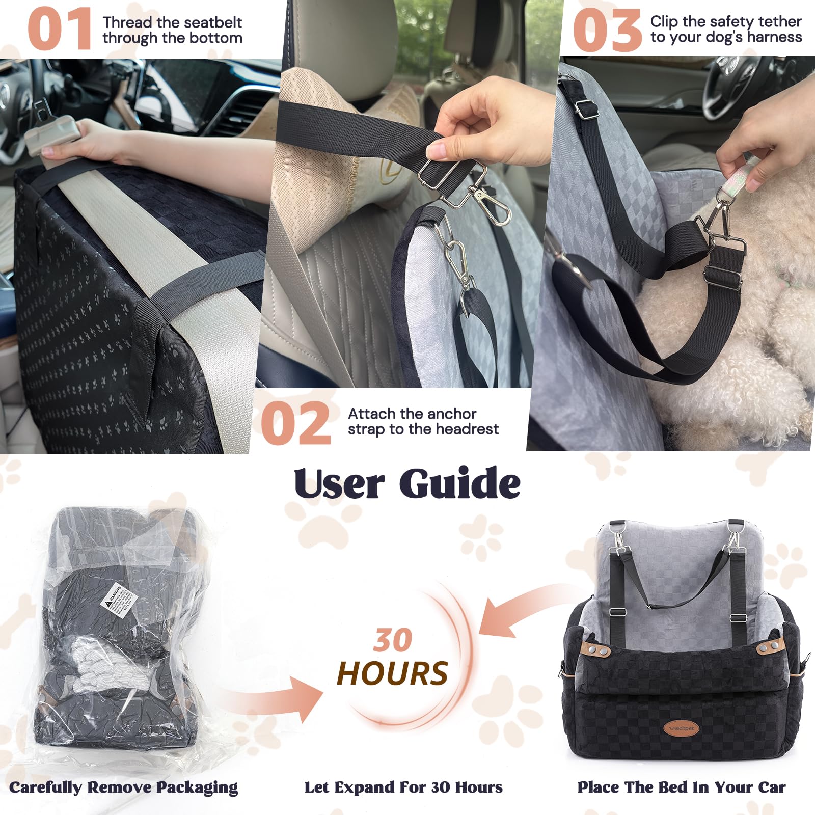 WOOCHPET Dog Car Seat for Small Pets Sturdy Puppy Booster Bed with Elevated Window View Washable Travel Carrier up to 35 Lbs