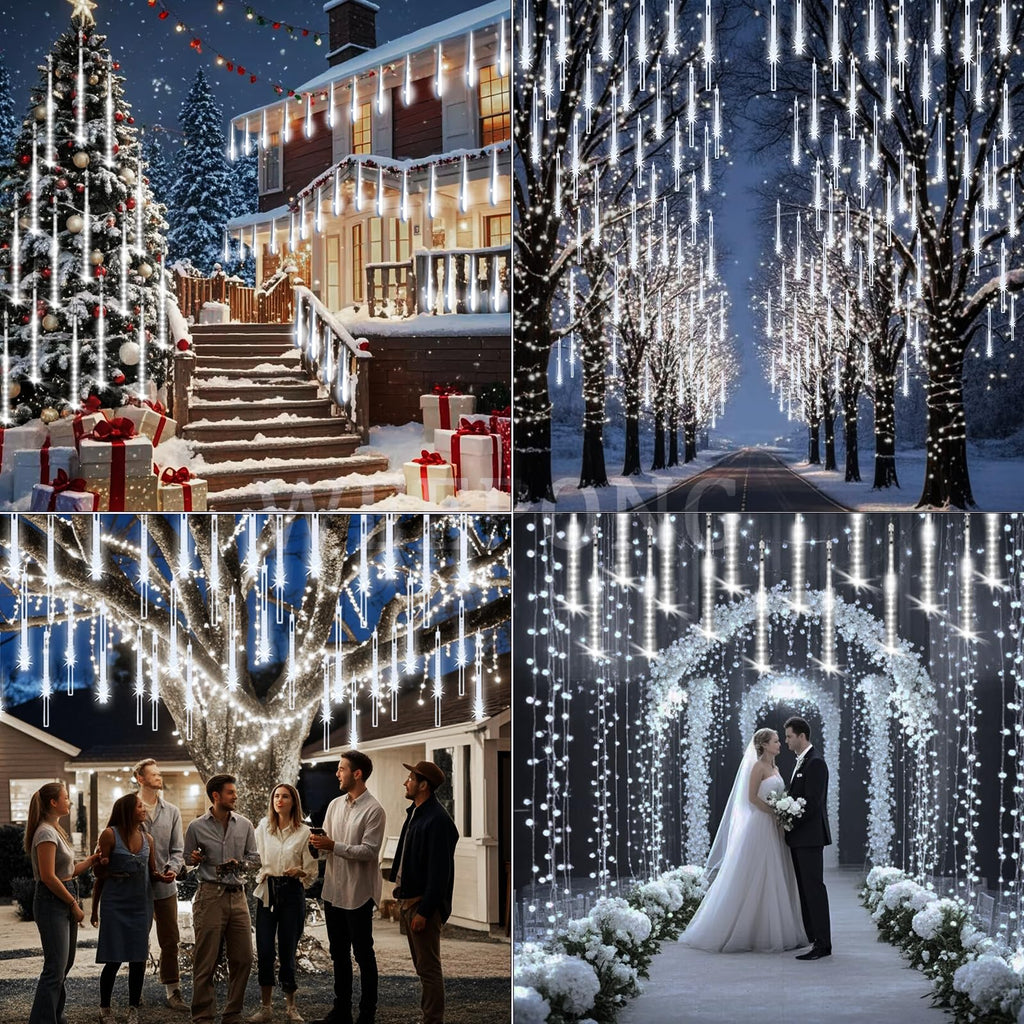 Weepong Halloween Lights Outdoor, Meteor Shower Christmas Lights for Halloween Decorations, 8 Tube 192 LED Snow Falling Rain Icicle String Light for Xmas Christmas Decor Tree Party, UL Plug Green