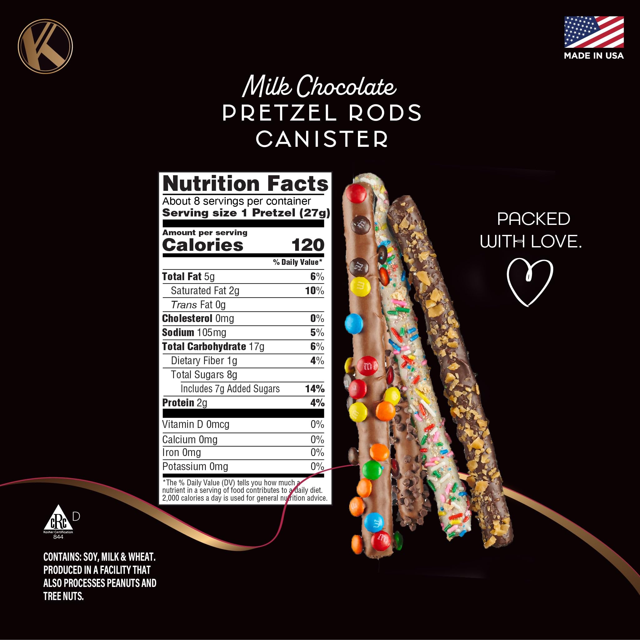 KREMERY Creamy Chocolate Cravings - Fathers Day Treats, Gift For Dad, Chocolate Covered Pretzel Rods Gift Basket with Candied Toppings (8 Pretzels) Sweet Treats in Clear Tube Kosher