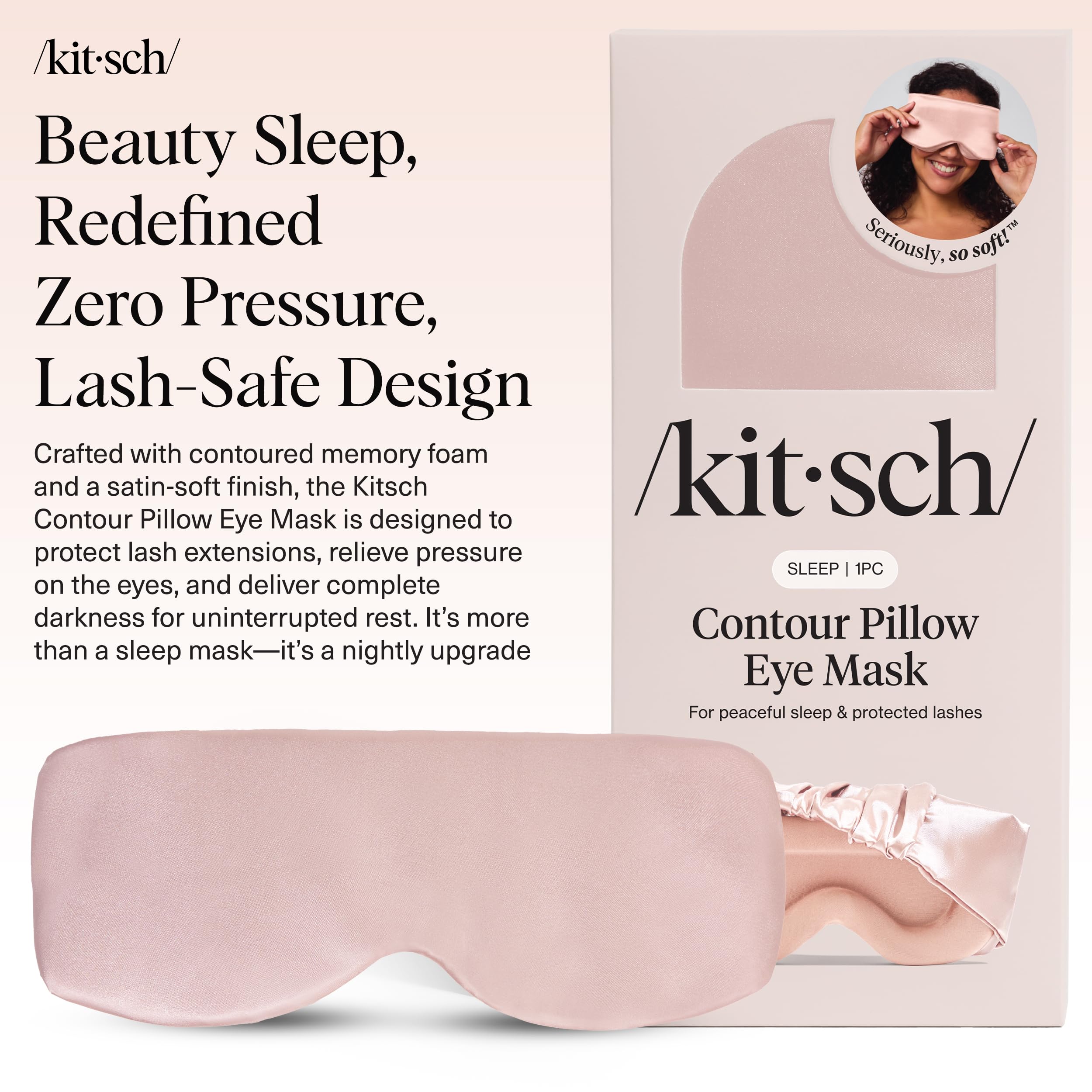 Kitsch Contour Pillow Eye Mask – Softer Than Silk Eye Masks for Sleep, Blindfold Sleep Masks for Women & Men, No Eye Pressure, Lightweight, Eye Care, Travel Essentials - Blush