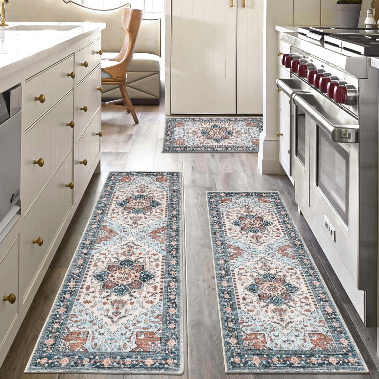 Yamaziot Christmas Kitchen Rugs Sets of 3, Non Slip Kitchen Mats for Floor with Rubber Backing, Holiday Christmas Snowflake Runner Rug Decor Home Decorations for Kitchen, Laundry Room, Hallway