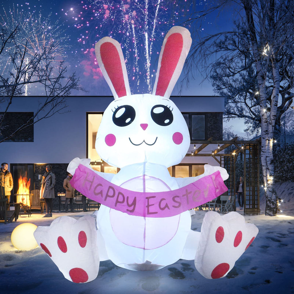 IHGYT 5 Ft Inflatable Easter Bunny in Magic Hat Yard Decoration, Cute Wizard Rabbit Popping Out of Top Hat with LED Lights, Blow Up Lawn Decor for Easter, Birthday Party, Indoor Outdoor Home Garden