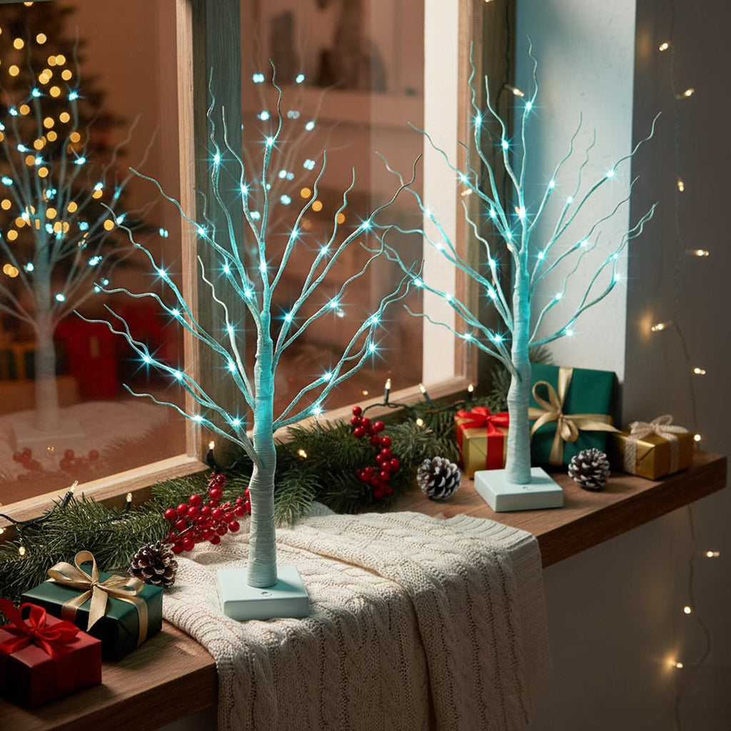 PEIDUO Home Decor, 2FT Birch Tree with LED Lights, Warm White Light up Tree Lamp, Artificial Trees for Home Table Inside, Battery Powered, Timer (2PK)