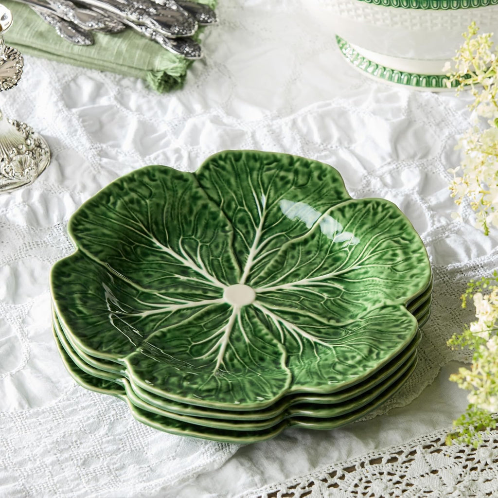 Le Jardin Green Cabbage Plates - Dinner, SET OF FOUR -11" Sculpted Green Stoneware Leaf Plates – Seasonal Garden-Inspired Tableware for Spring & Summer Dining and Entertaining