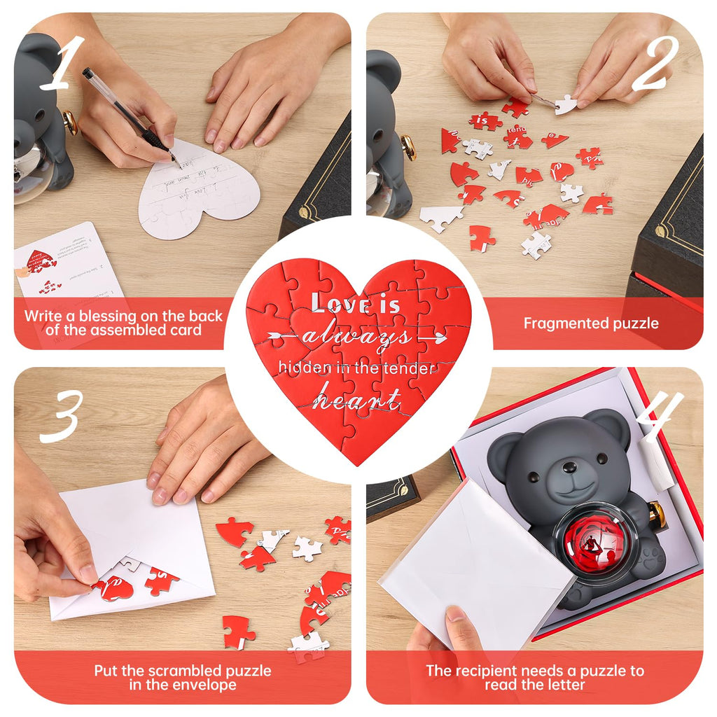 Cute Teddy Bear with Preserved Rose - A Real Rose Flower in Bear with Elegant Gift Box - Romantic Gift for Her in Mother's Day, Weddings, Anniversaries, and Bridal Showers (Red)