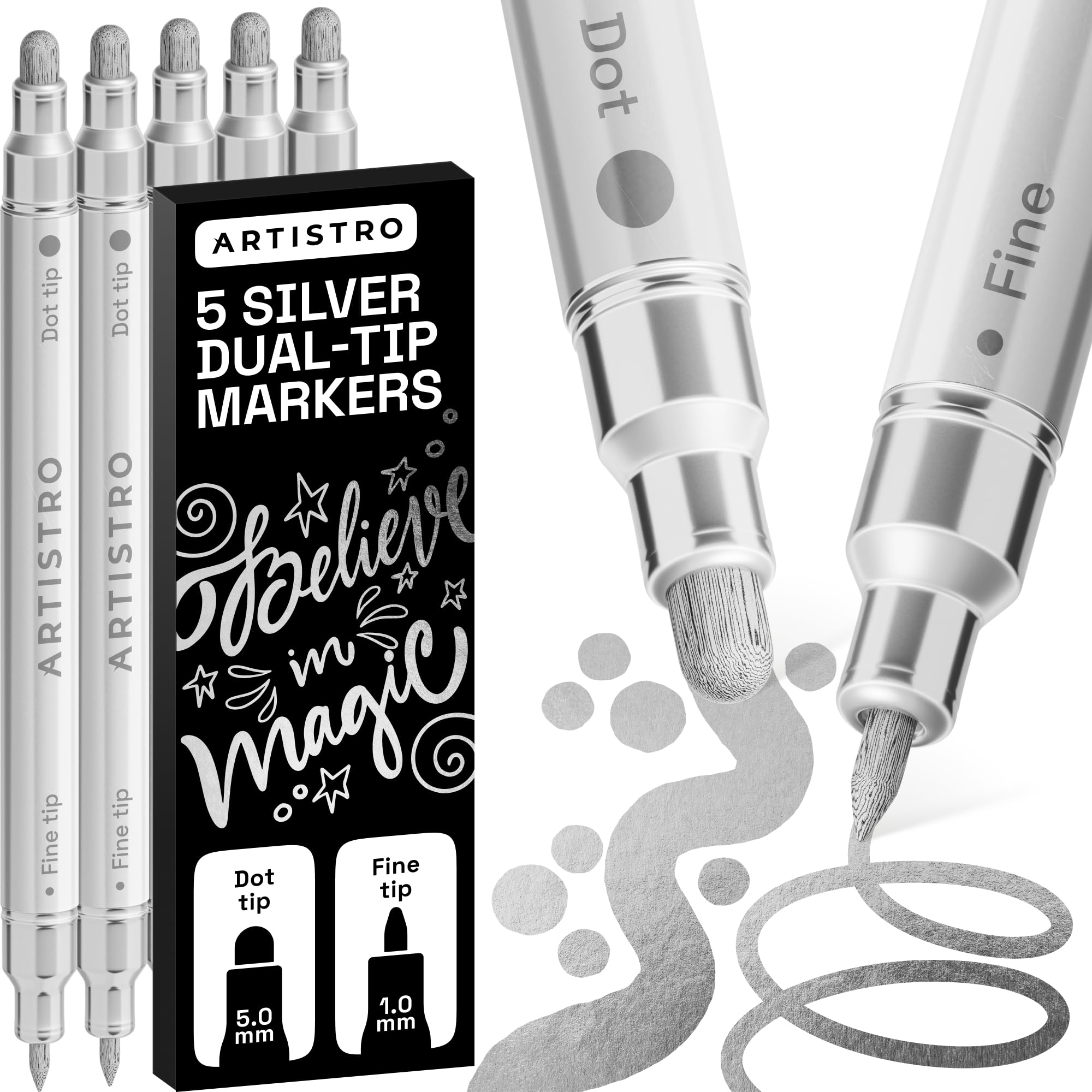 ARTISTRO 36 Dual Tip Pens, Dot & Fine Tips Paint Markers – Paint Pens Set for Fabric, Rock, Glass, Wood, Coloring Books – Arts & Crafts Gift – Classroom Must Haves & School Supplies