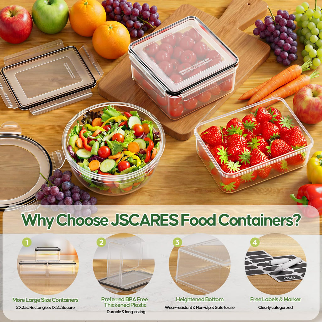 JSCARES 40 PCS Food Storage Containers with Lids Airtight (20 Lids &20 Containers) - Leakproof Meal-Prep Containers for Kitchen Storage Reusable Plastic Microwave/Dishwasher Safe with Labels & Pen