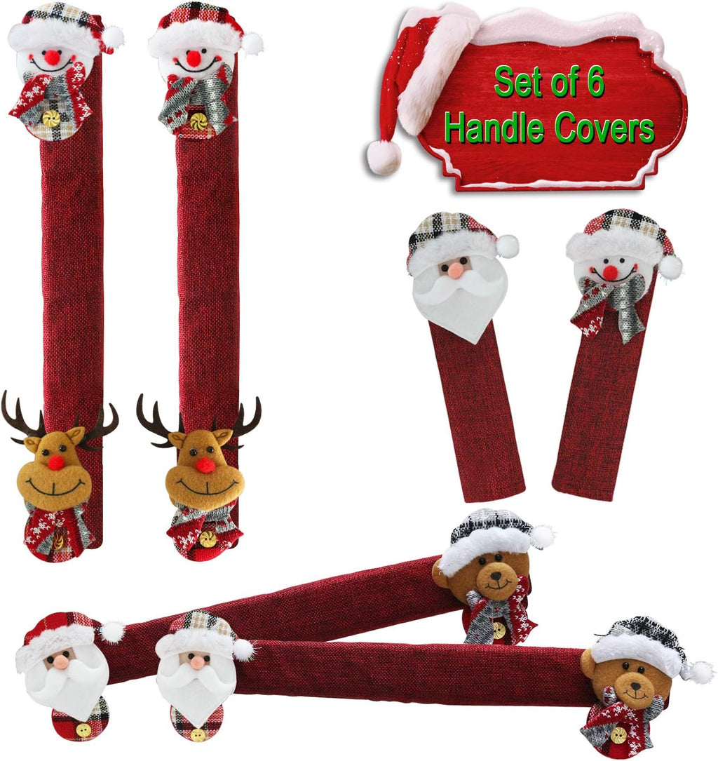 Mosoan Christmas Decorations Indoor 6 Pack Christmas Refrigerator Fridge Door Handle Covers, Santa Snowman Christmas Kitchen Decor Appliance Handle Cover Xmas Holiday Decor