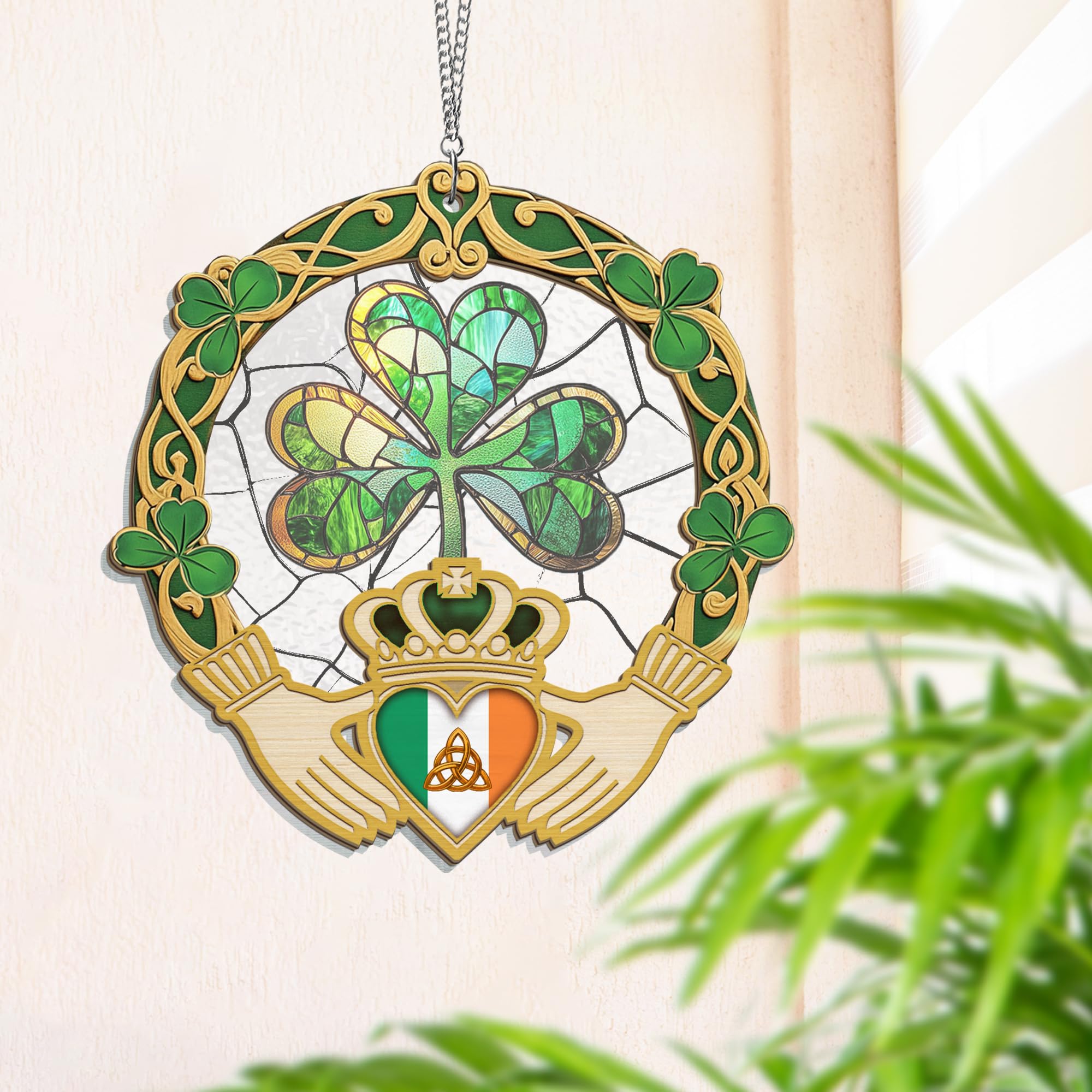 FLAGWIX St Patricks Day Decorations - Hanging Suncatcher 6 in, Shamrock St Patricks Day Decorations, Irish Suncatcher for Home Garden Decor - Irish Gifts for Women Men, Spiritual Gifts for Mom Grandma