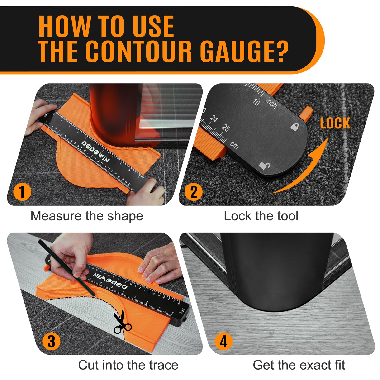 DODOWIN 10+5 Inch Contour Gauge with Lock, Dual Size Profile Duplicator Tool for Flooring, Tile, Woodworking & Irregular Shapes, Shape Outline Gauge, Father’s Day Gifts for Dad Men Husband