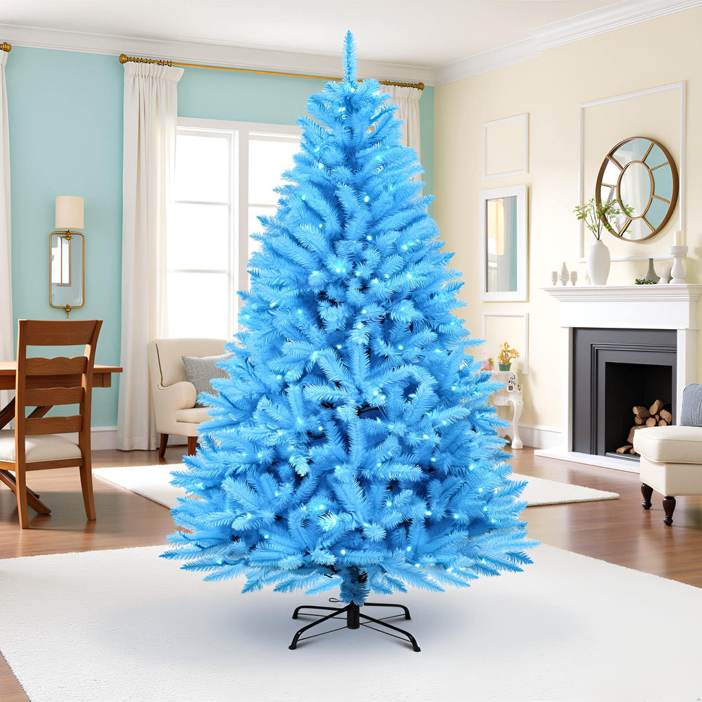 6.5ft Pre-lit Artificial Blue Christmas Tree with 300 LED Blue UL Listed String Lights (Blue)