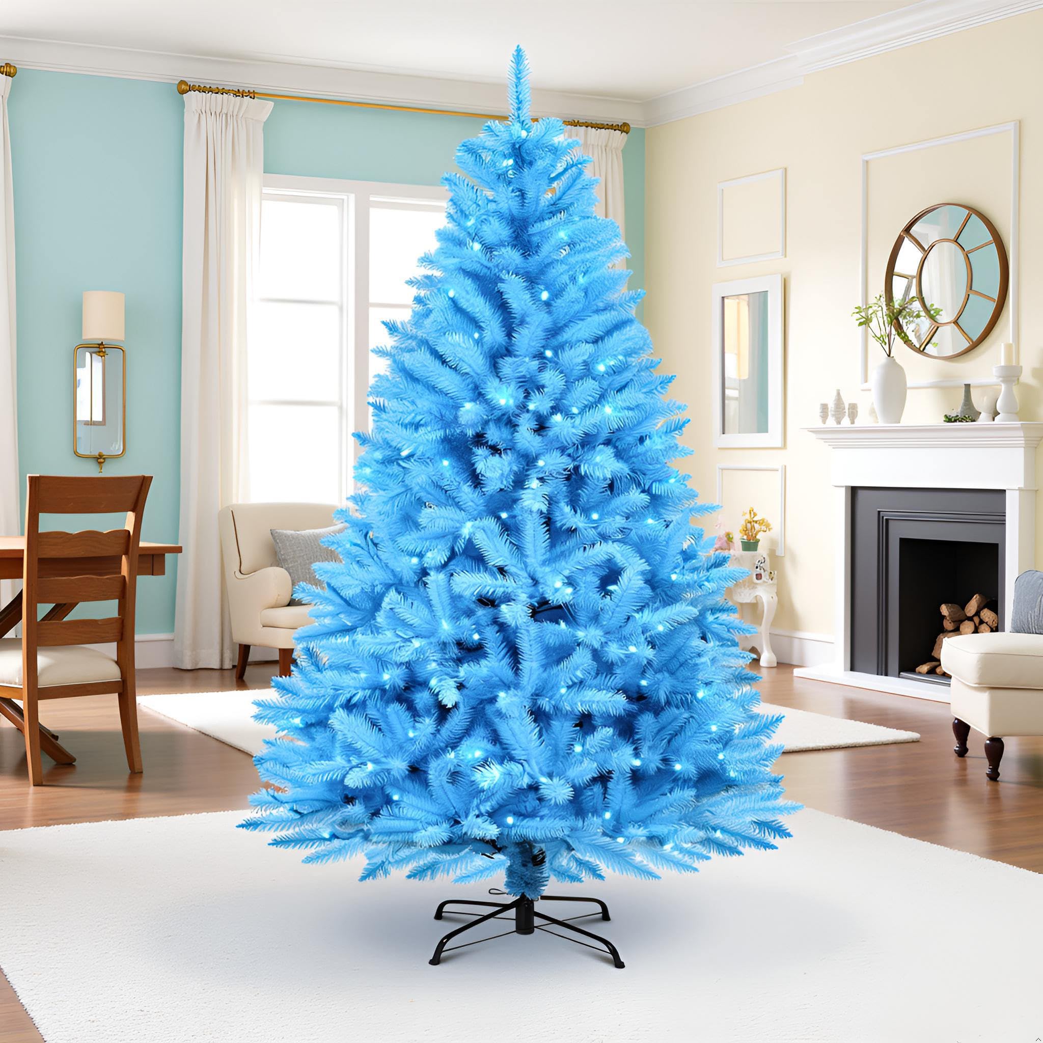 6.5ft Pre-lit Artificial Blue Christmas Tree with 300 LED Blue UL Listed String Lights (Blue)