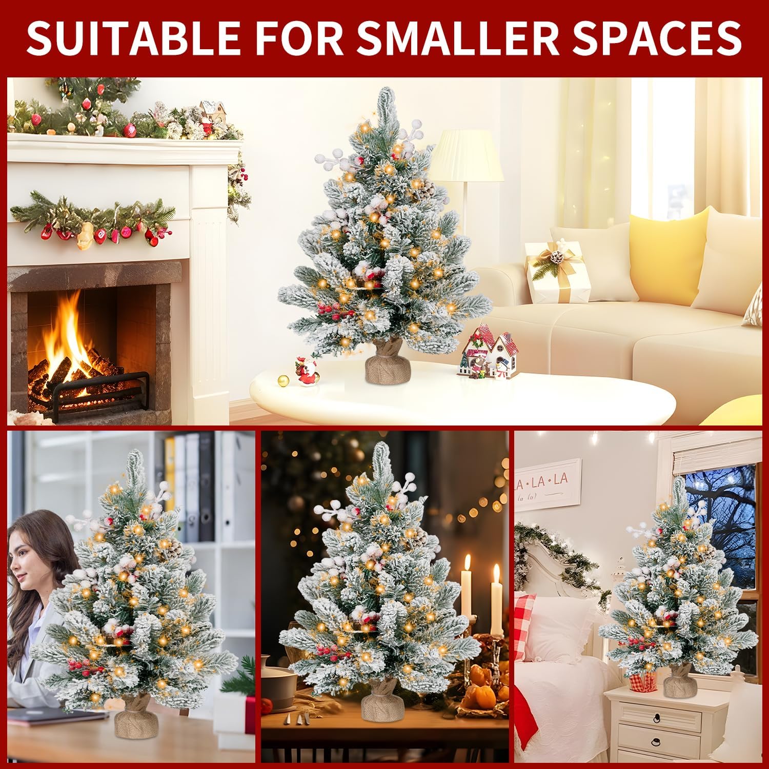 2FT Small Christmas Tree,Flocked Artificial Mini Christmas Tree with Lights,Tabletop Xmas Tree with Ornaments,Christmas Decoration for Party by DNKMOR