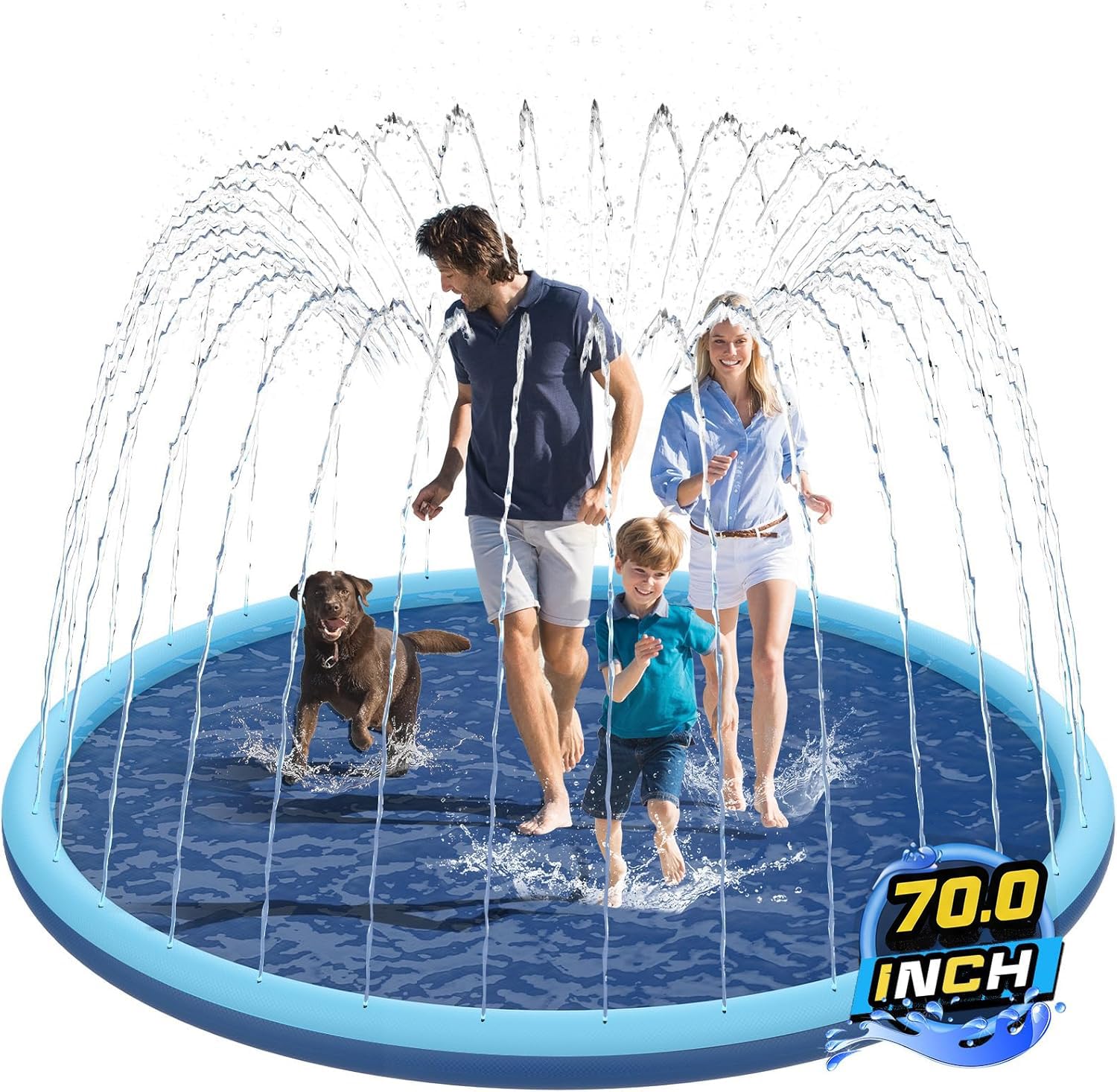 Non-Slip Splash Pad for Kids and Dog, 80" Extra Large Baby Play Mat, Dog Pool Toys, Thicken Sprinkler Pool Summer Outdoor Water Toys for Ages 3-12 Boys Girls, Parent-Kids &Games Fun Backyard (Blue)