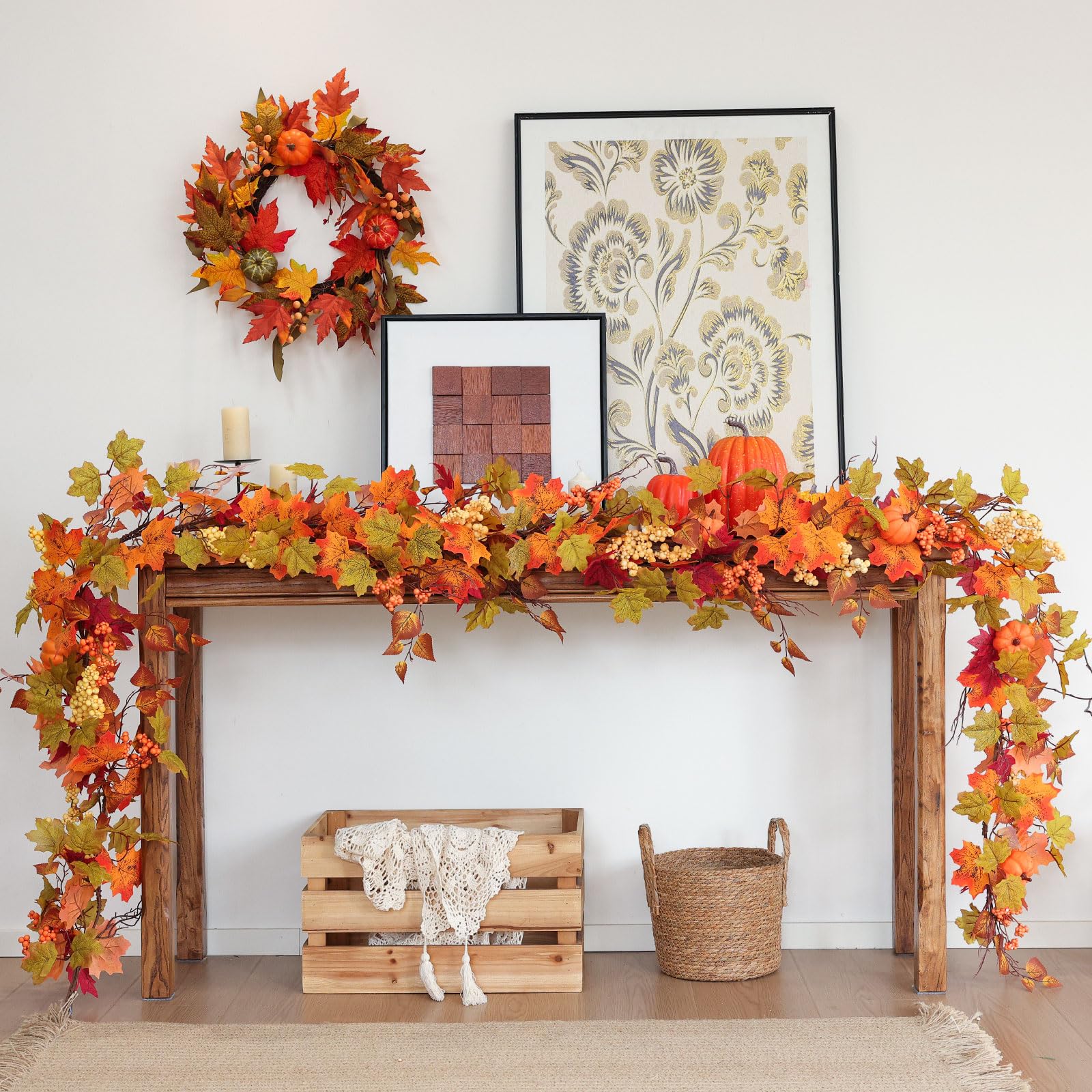 Mizii Artificial Sunflower Garland 6FT Fake Silk Sunflowers Flower Garland Autumn Hanging Vines Decorations for Kitchen Table Centerpieces Room Wall Party Wedding Birthday Fall Decor (Orange)