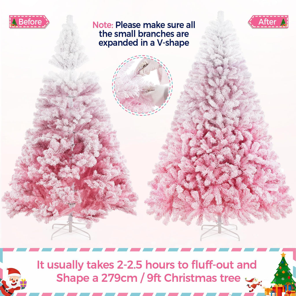 Yaheetech 6ft Snow Flocked Pre-lit Christmas Tree with 250 Warm White Lights, 820 Lush Branch Tips & Quick-Assembly Hinged Design, Full Artificial Xmas Tree for Winter Holiday Décor, Green & White
