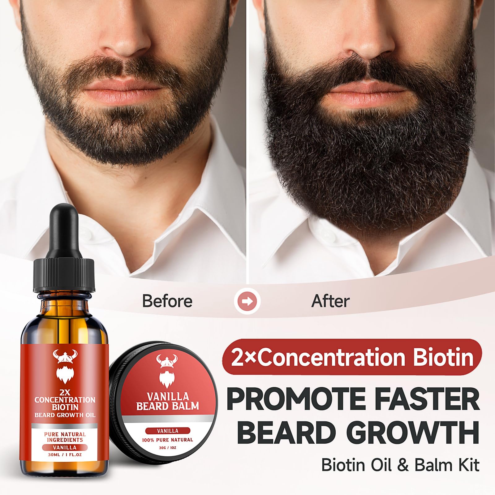 MistySprite Beard Growth Kit for Men, 2X Concentration Biotin Beard Oil & Styling Balm, Natural Facial Hair Conditioner with Argan, Jojoba & Vitamin E, Sandalwood Scent Softener