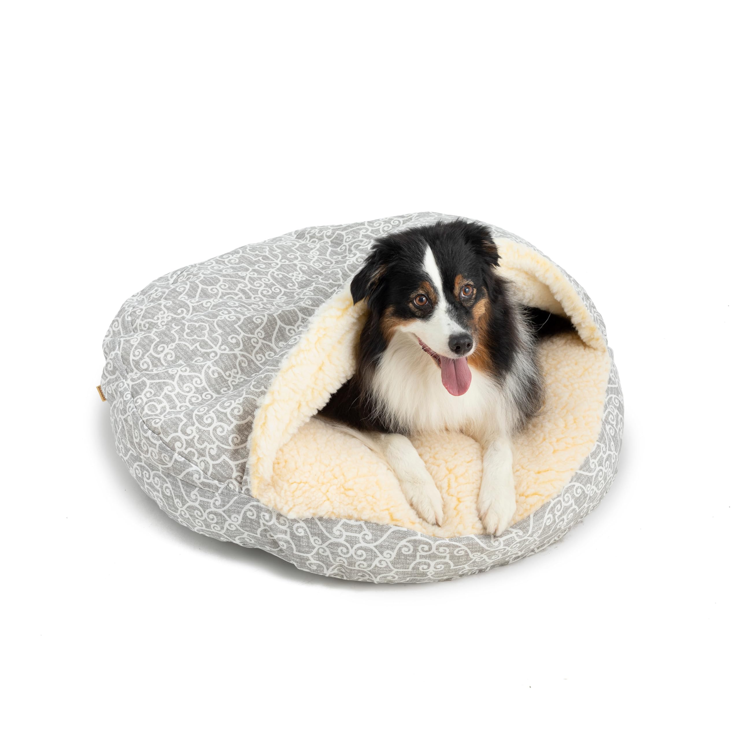 Snoozer Cozy Cave Dog Bed - Indoor Dog Bed with Cover Cave, Covered Calming Burrow for Small Sized Pets with Blanket Attached, Enclosed, Removable Washable Cover - Small, Navy