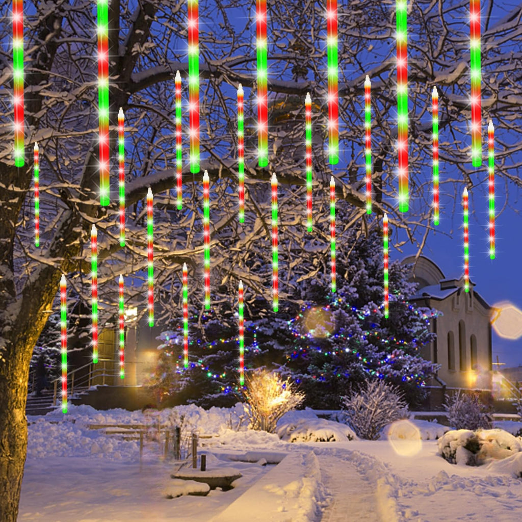 Meteor Outdoor Icicle Lights - 12 Inch, 288 LED, Snow Falling, Connectable, Red & Green, Xmas Wedding Party Tree Decor