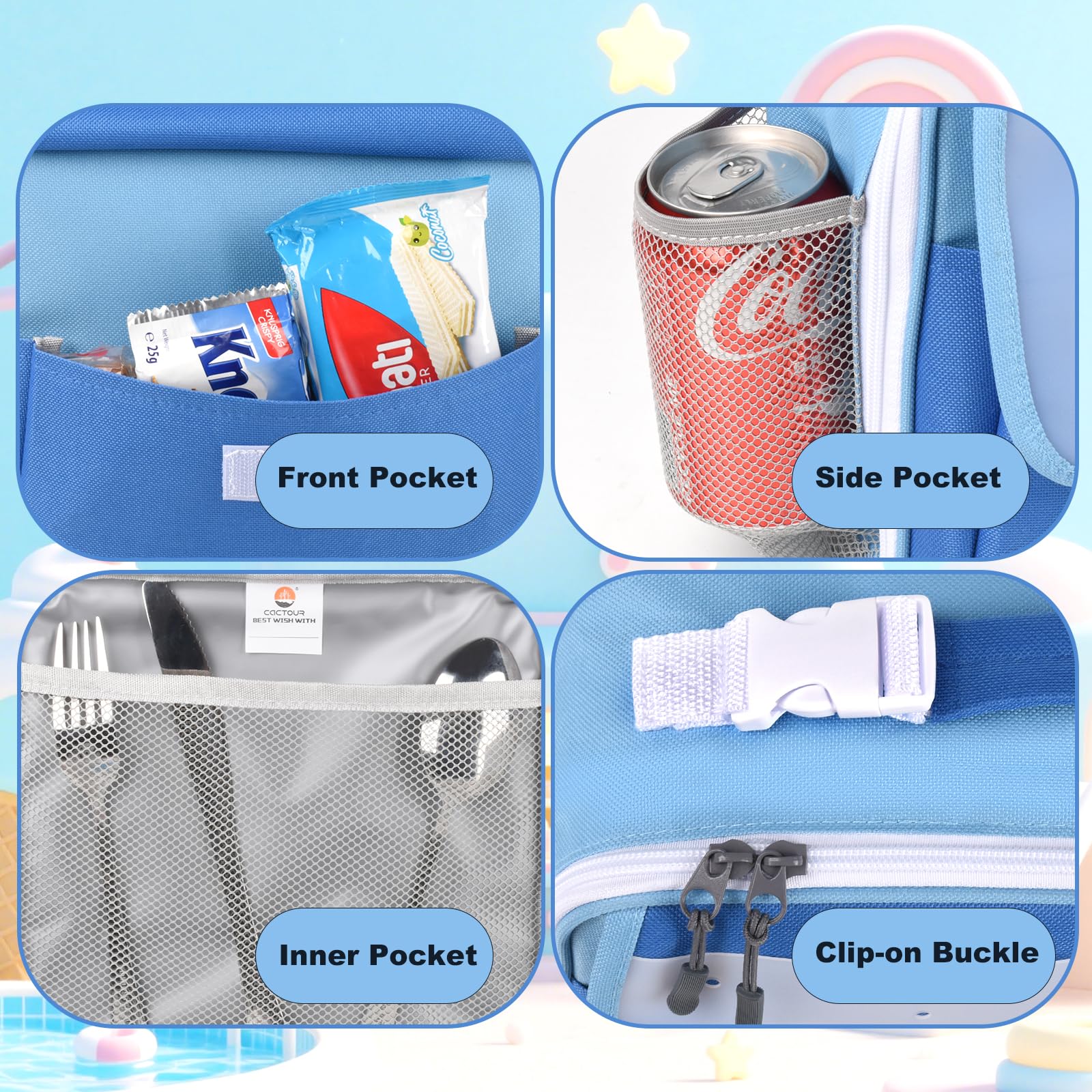CaCTOUR Lunch Box Kids,Premium Insulated Lunchbox for Girls Boys,Soft Mini Cooler Bag Back to School Thermal Reusable Lunch Bag for Work School Picnic (Blue)
