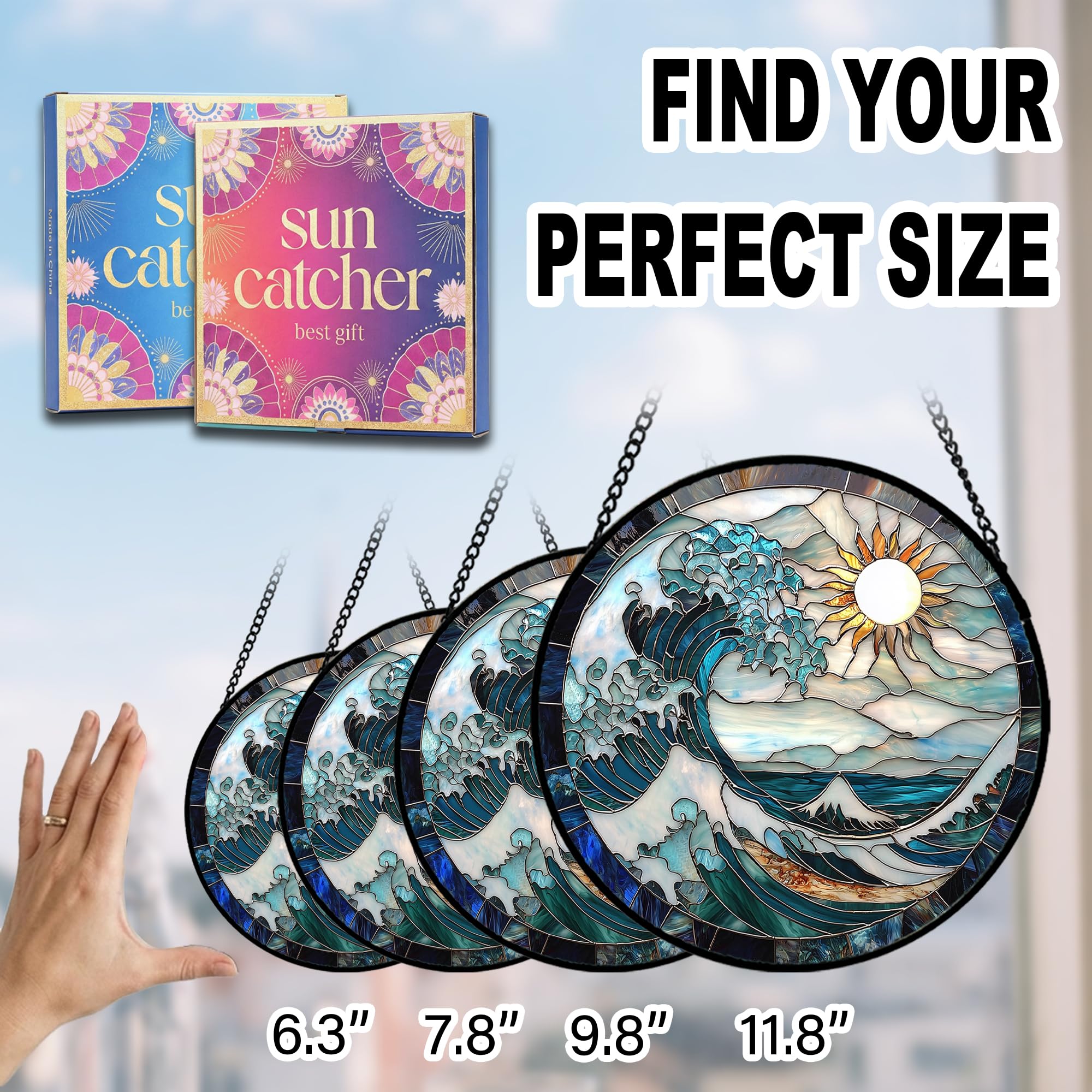 Birthday Gifts for Women - Beach Shell Faux Stained Glass Window Hanging Sun Catcher for Door Garden Acrylic Ocean Decor Mother's Day Christmas for Mom Men Nana Grandma Sisters 6.3"