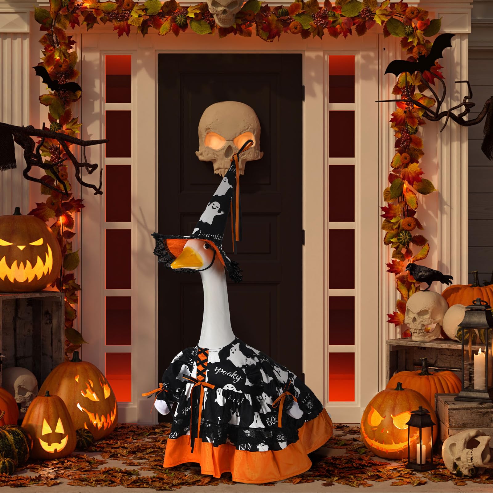 Suzile Fall Maple Porch Goose Outfit Autumn Goose Clothes for 23 Inch Cement or Plastic Geese Costume for Yard Lawn Outdoor Garden Patio Concrete Duck Statue Dress Thanksgiving Party Holiday Decor
