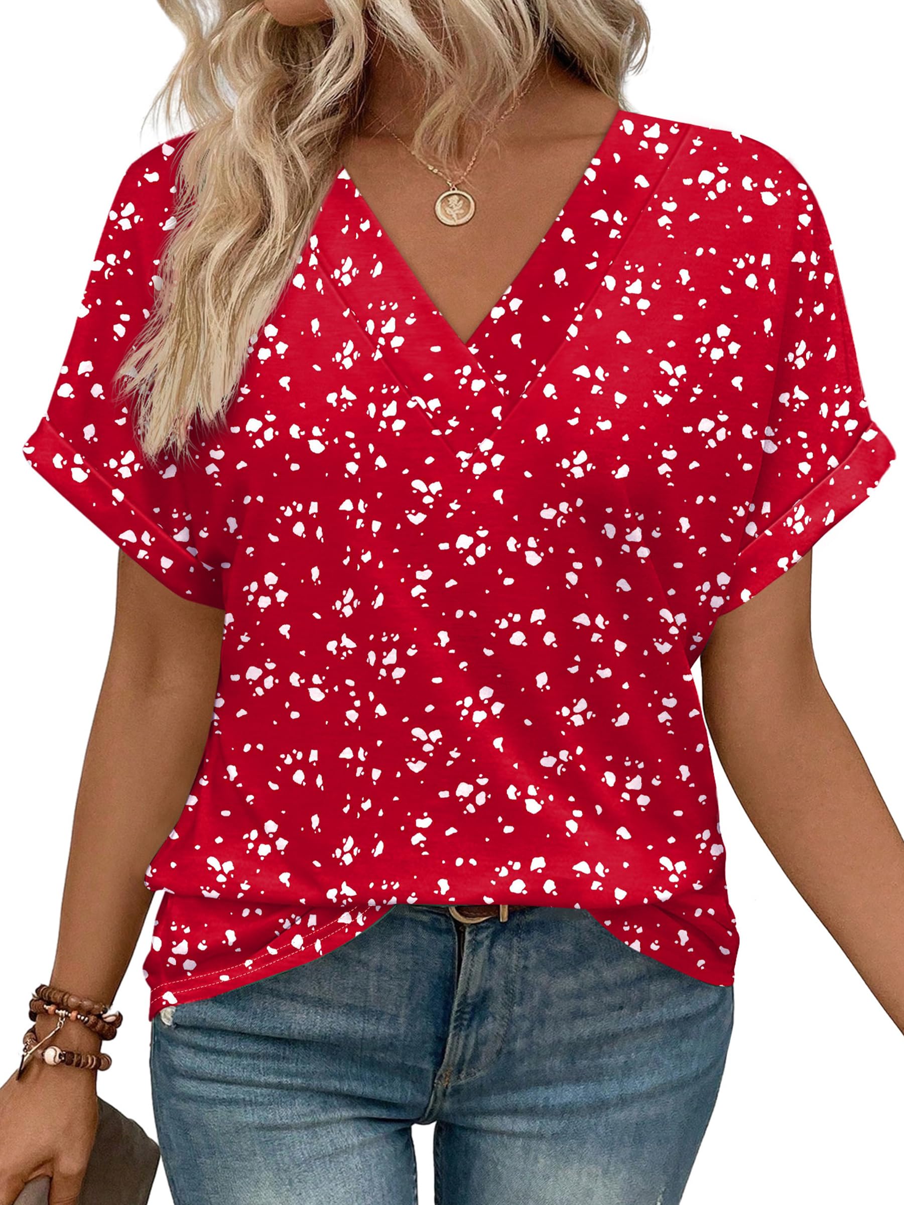 WIHOLL Womens Summer Tops Short Dolman Sleeve Shirts 2026 Fashion V Neck Outfits Clothes