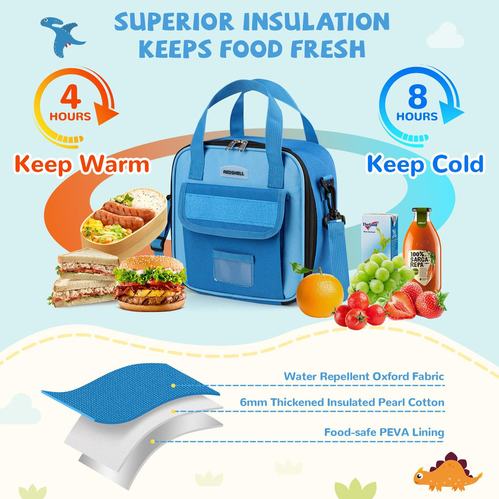REDSHELL Tactical Lunch Box Kids, Large Insulated Lunch Bag for Girls, Cooler Lunchbag, Square Toddler Lunchbox, School Daycare Lunch Tote Pail with Water Bottle Holder Shoulder Strap, Purple