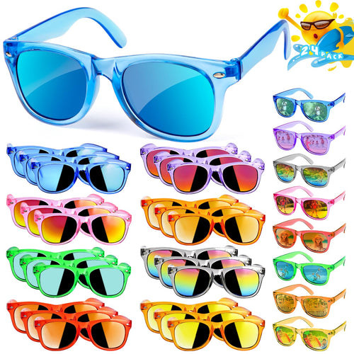 AILEHO Kids Sunglasses Bulk Party Favors - 24 Packs Boys Girls Sunglasses for Kids Age 3-8 with UV 400 Protection, Neon Sunglasses for Kids Party