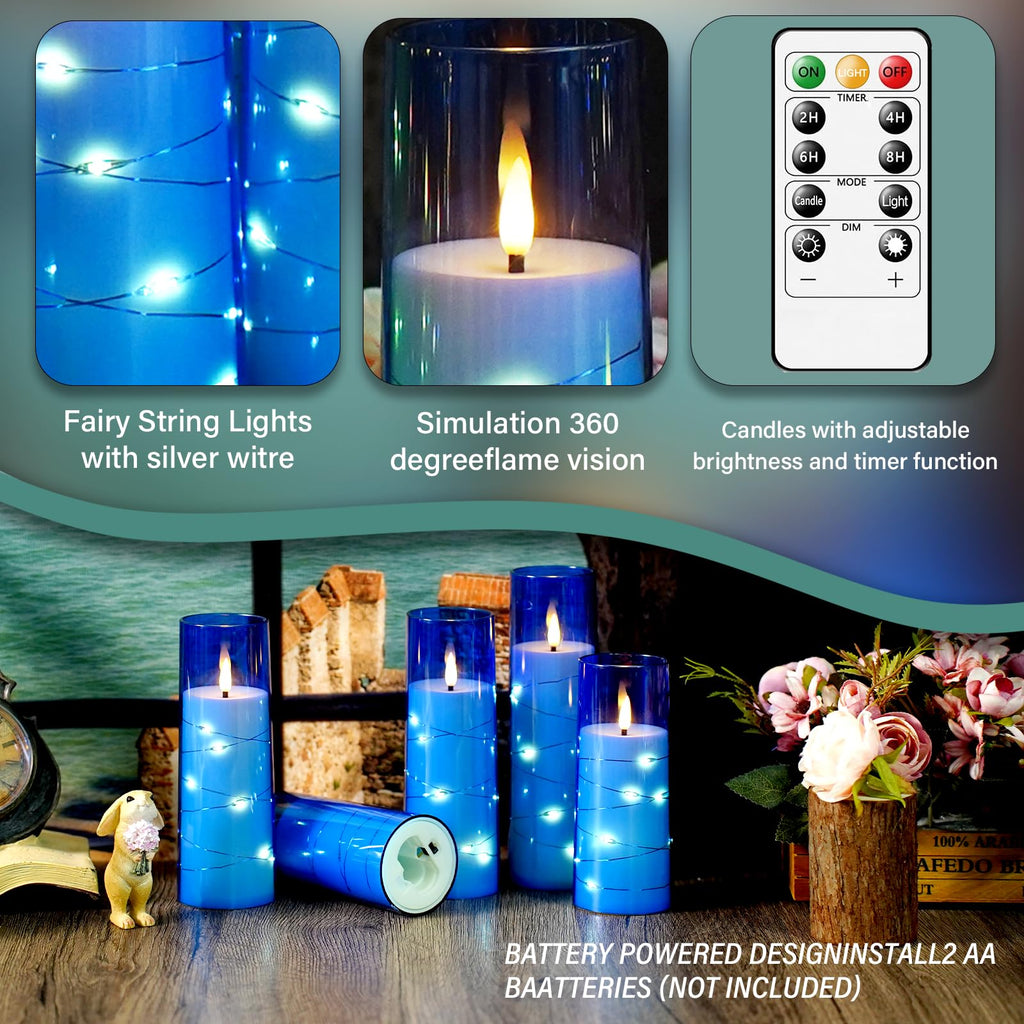 kakoya Flameless LED Candles with Timer 5 Pc Flickering Flameless Candles for Romantic Ambiance and Home Decoration Stable Acrylic Shell,with Embedded Star String，Battery Operated Candles（Red）
