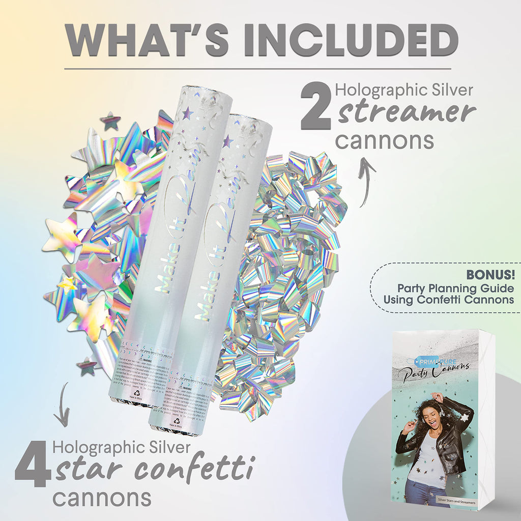 PrimePure Confetti Cannon Party Poppers - Gold Star Confetti Poppers - 2 Pack - Make It Rain Gold Glitter Stars Party Cannons Pop Gun for Birthday, Wedding, Graduation, Celebration, Events, Pranks