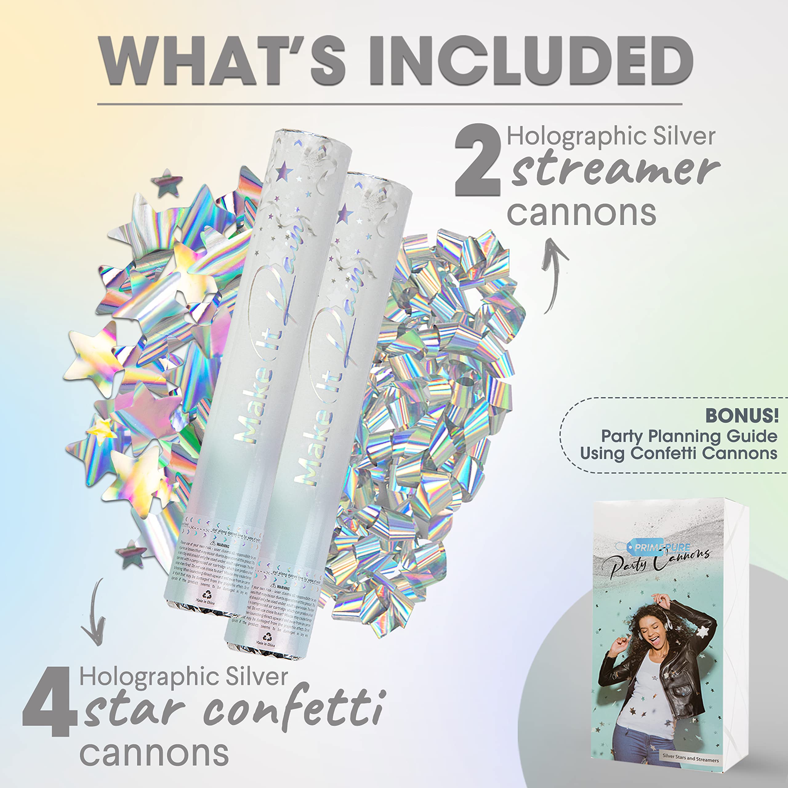 PrimePure Confetti Cannon Party Poppers - Gold Star Confetti Poppers - 2 Pack - Make It Rain Gold Glitter Stars Party Cannons Pop Gun for Birthday, Wedding, Graduation, Celebration, Events, Pranks