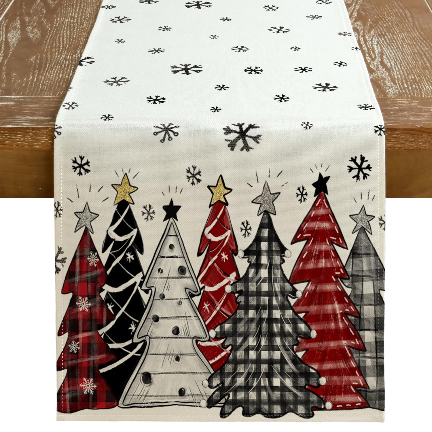 GEEORY Christmas Table Runner 13x72 Inch, Xmas Trees Snowflakes Winter Holiday Decorative Farmhouse Table Decorations for Kitchen Dinning, Indoor Outdoor Dinner Party Decor (Red) GT150-72