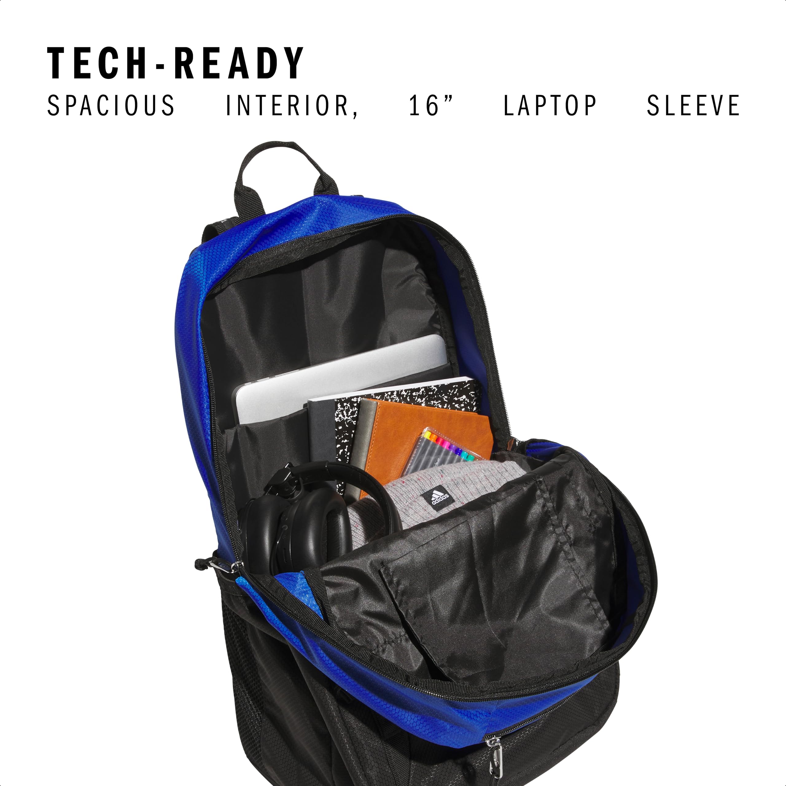 adidas Excel 7 School Backpack for Laptop, Gym and Travel, 34L, Twill White/Black/7.5, OSFA