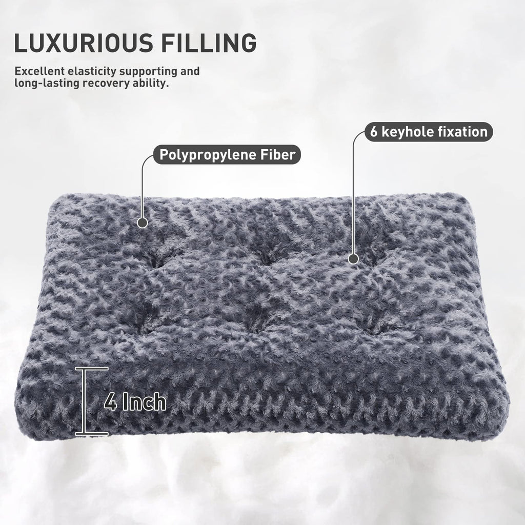 KSIIA Washable Dog Bed Deluxe Plush Dog Crate Beds Comfy Kennel Pad Anti-Slip Pet Sleeping Mat for Large, Jumbo, Medium, Small Dogs Breeds, 35" x 23", Gray