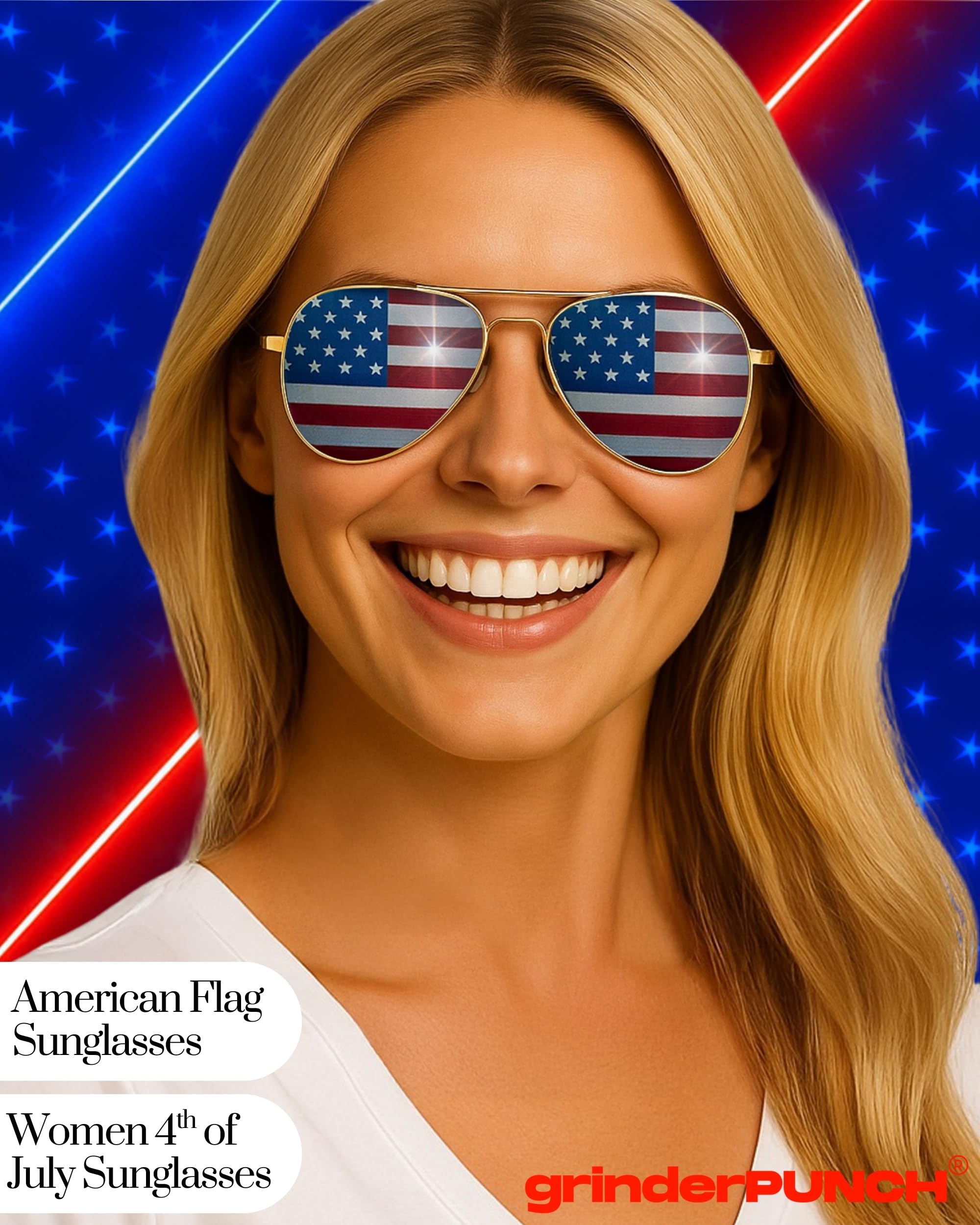 grinderPUNCH 3 Pack Bulk USA America Glasses - American Flag Aviator Sunglasses - Assorted Colors