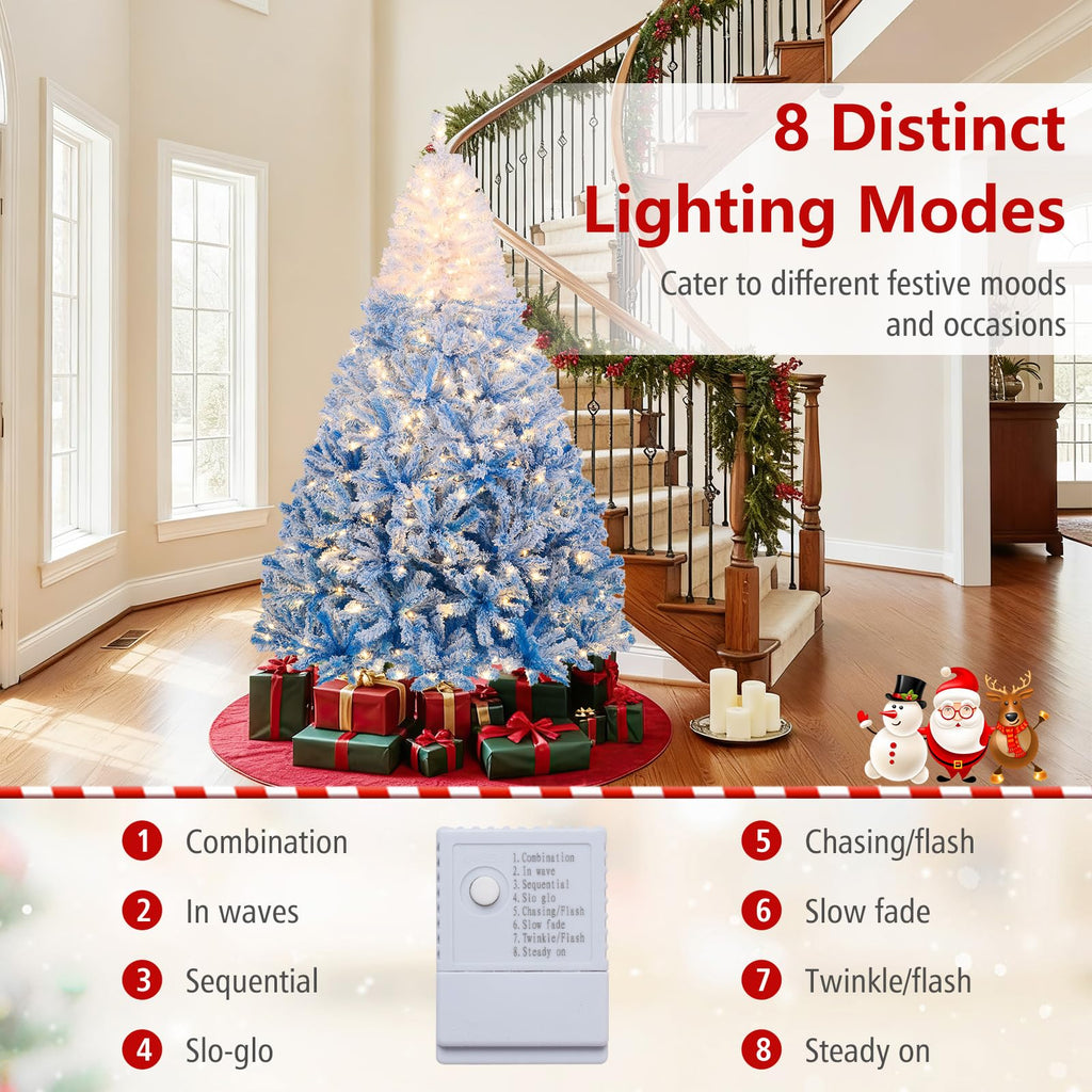 Goplus 7FT Pre-Lit Artificial Christmas Tree Auto-Spread/Close up Branches 11 Flash Modes with Multicolored 400 LED Lights & Metal Stand
