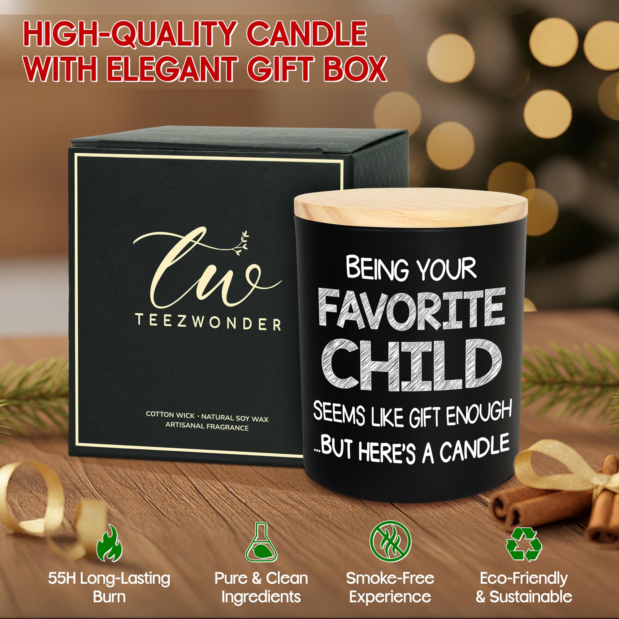 TEEZWONDER Mothers Day Gifts for Mom from Daughter Son - Favorite Child Vanilla Lavender Candle 10 oz - Dad Mom Birthday Gifts, Funny Gift for Grandma Grandpa, Scented Candles for Men Women