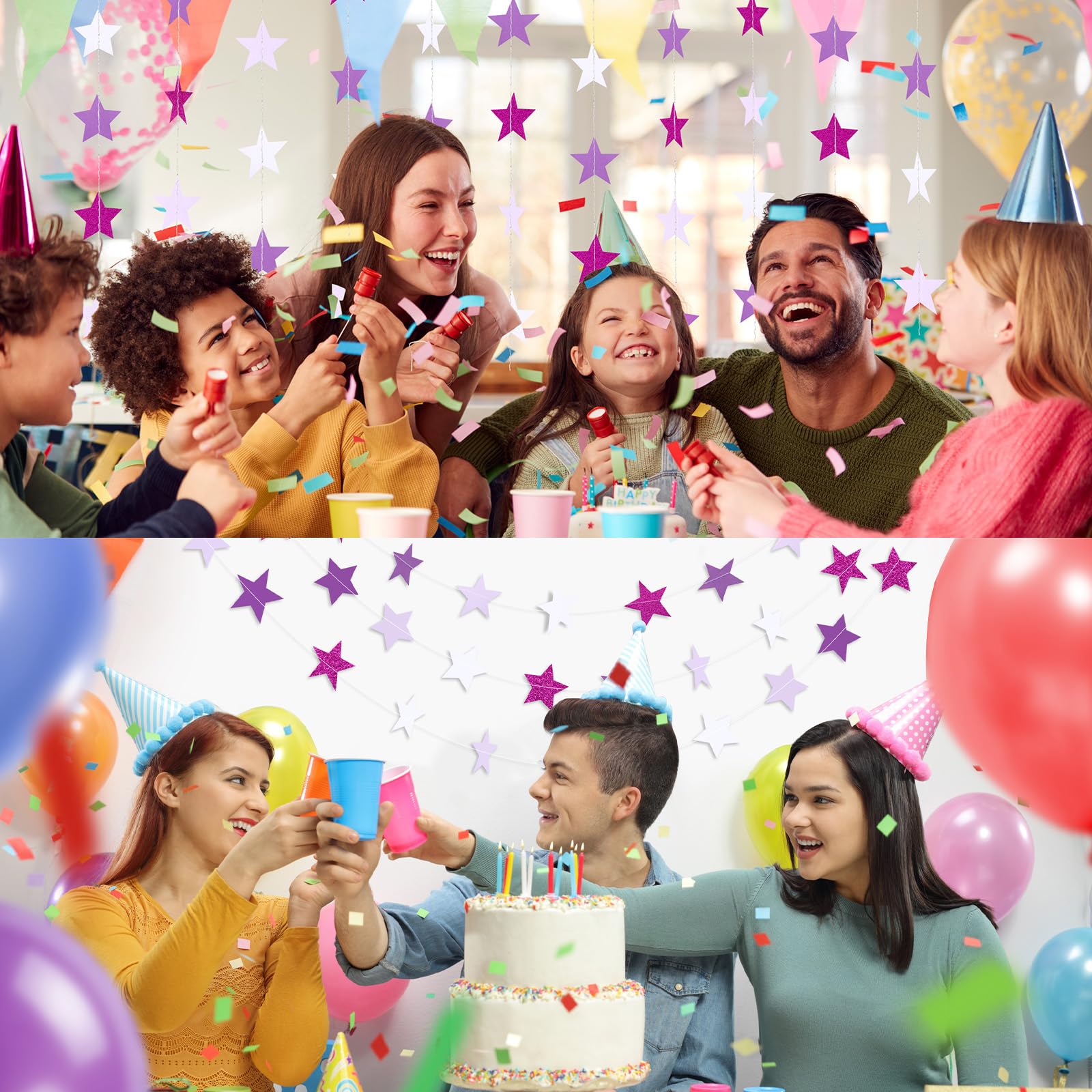 Patelai Glitter Star Garland Banner 2026 Graduation Decor 130 Feet Star Hanging Banner Twinkle Backdrop for Party Birthday Classroom Wedding Supplies(Gold)