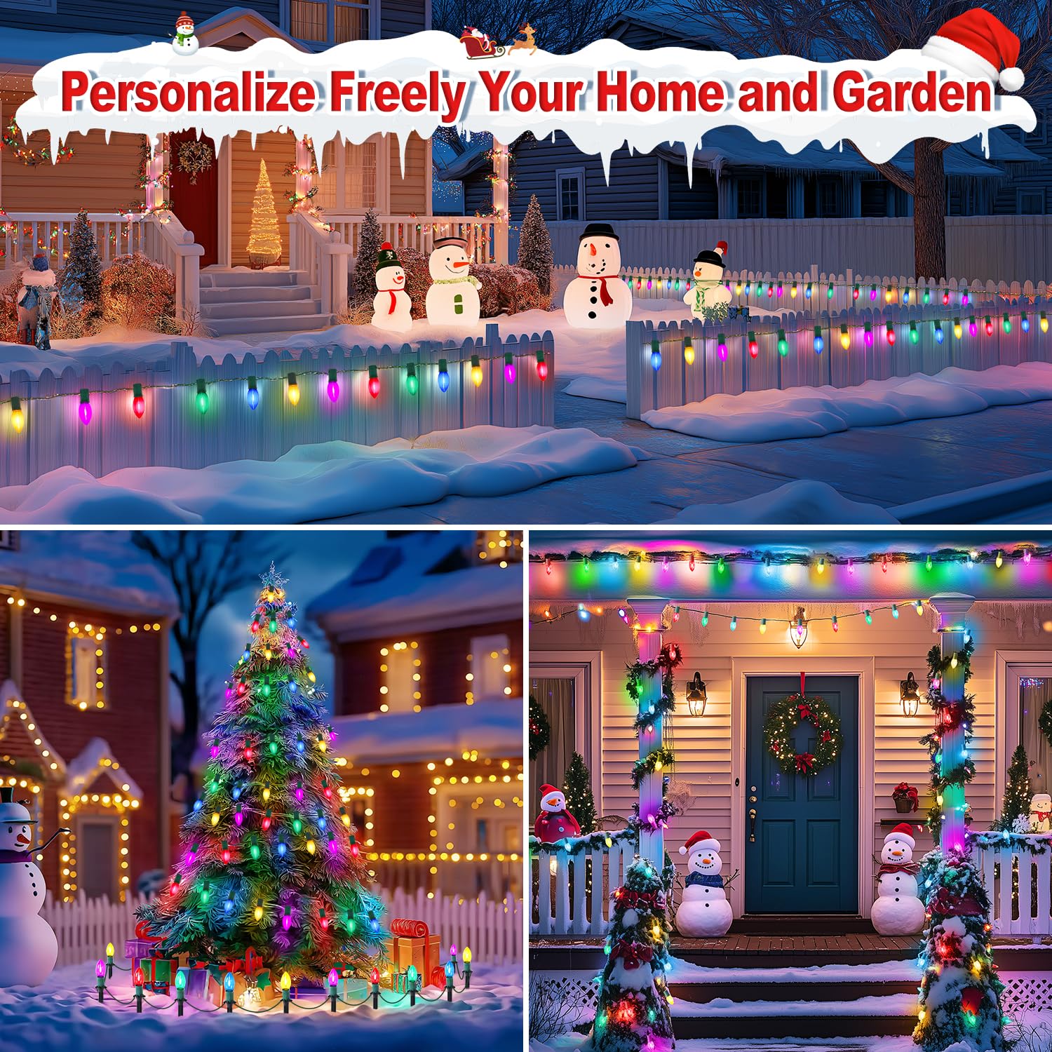 USOKYO 45Ft C9 Led Christmas Pathway Lights Outdoor, 30 Multicolor Bulbs Waterproof Connectable Christmas Walkway Lights for Driveway, Yard, Lawn, Sidewalk Decorations