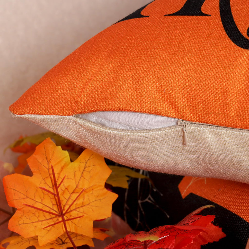 Hongsome Fall Decorations for Home-Throw Pillow Covers 18x18in Set of 4,Pumpkin Linen Pillow Case for Thanksgiving Couch Autumn Holiday Outdoor Burnt Orange White Decor