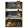 PVC Reptile Enclosure 3 Tier 40"x16"x16" with Spacers, 44 Gallon Reptile Tank Habitat, Space Saving Stackable Reptile Terrarium for Bearded Dragon Gecko Snake Lizard, Sliding Glass Doors Lock