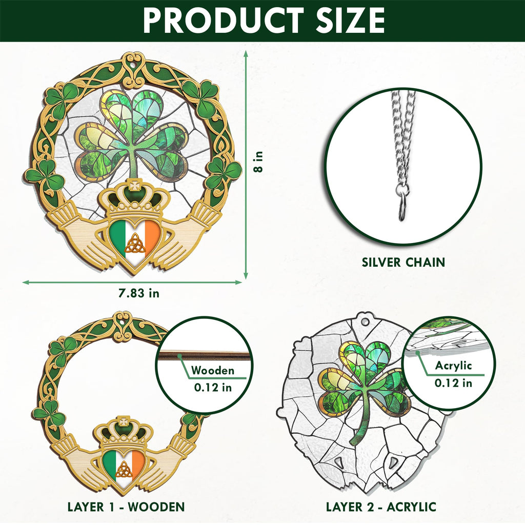 FLAGWIX St Patricks Day Decorations - Hanging Suncatcher 6 in, Shamrock St Patricks Day Decorations, Irish Suncatcher for Home Garden Decor - Irish Gifts for Women Men, Spiritual Gifts for Mom Grandma