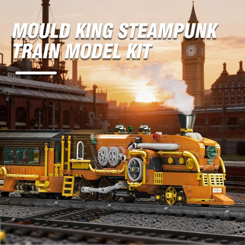 Mould King 12046 Steampunk Train Building Set, Remote/App Control Locomotive Model Kit with Tracks, Engineering Building Kit for Adults Teen(1954 PCS)