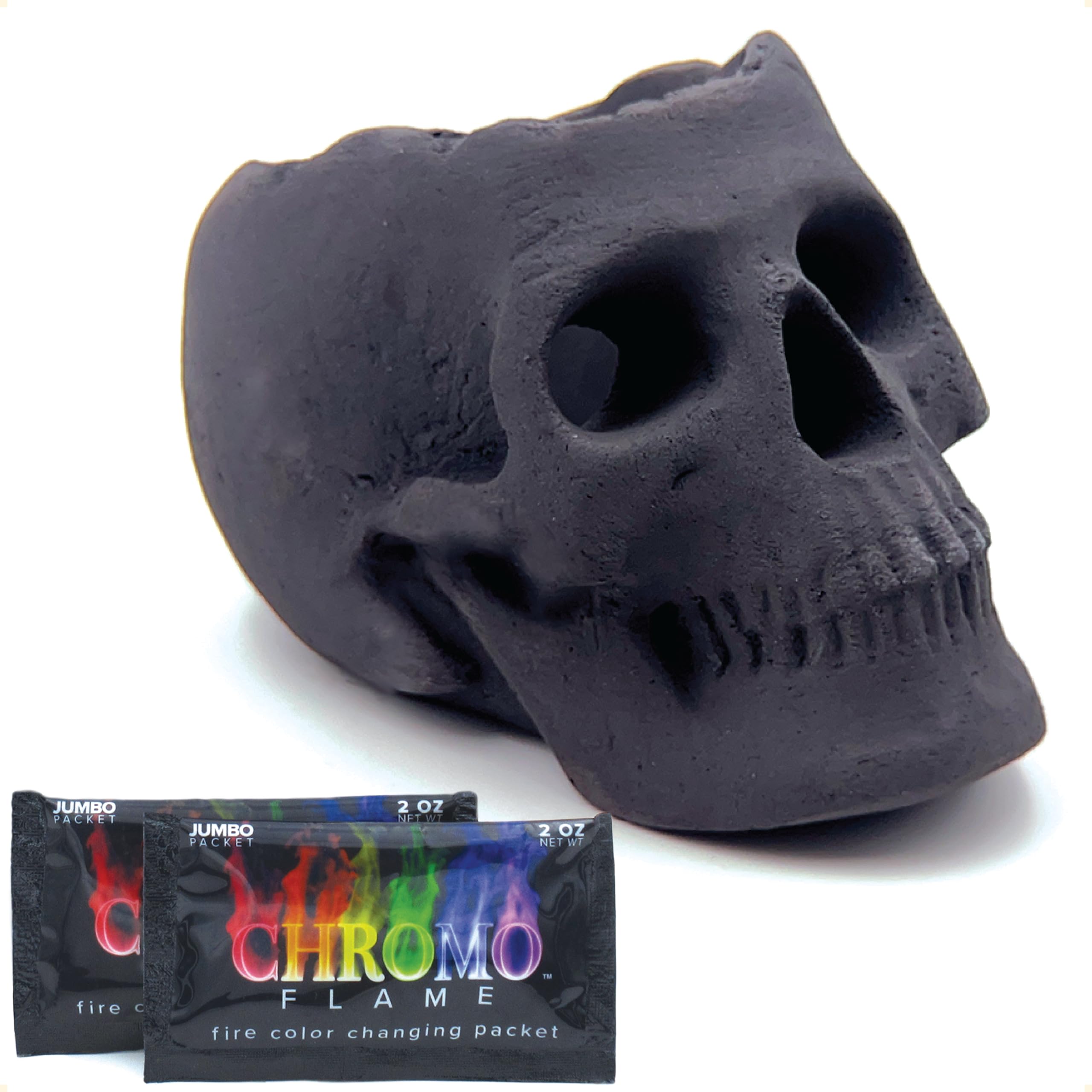 OSKER Fire Pit Skull with Fire Color Changing Packets | Ceramic Fireproof Log for Bonfire, Campfire, Fireplace, Firepit | Halloween Decor | Gas, Propane, or Wood Fires | 9 Inch - Light Beige