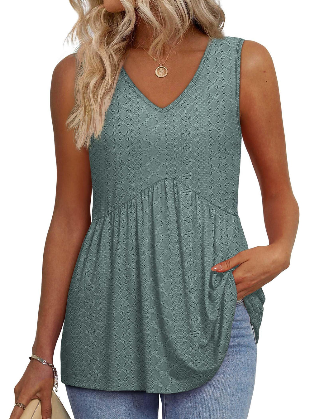 OFEEFAN Womens Tank Tops 2025 Flowy Peplum Tops for Women Dressy Sleeveless V Neck Babydoll Tank Tops