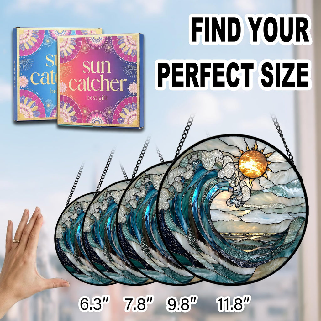 Birthday Gifts for Women - Beach Shell Faux Stained Glass Window Hanging Sun Catcher for Door Garden Acrylic Ocean Decor Mother's Day Christmas for Mom Men Nana Grandma Sisters 6.3"