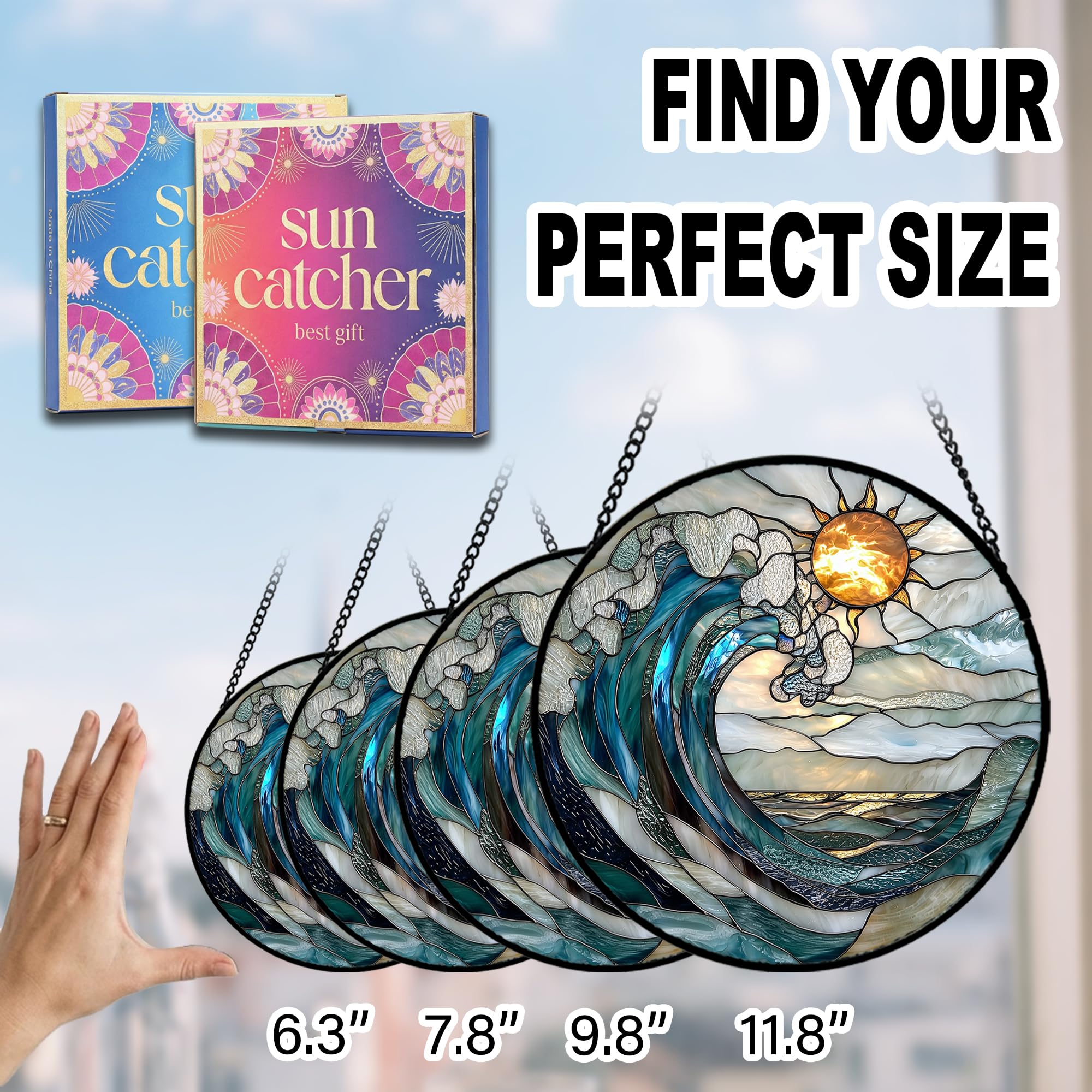 Birthday Gifts for Women - Beach Shell Faux Stained Glass Window Hanging Sun Catcher for Door Garden Acrylic Ocean Decor Mother's Day Christmas for Mom Men Nana Grandma Sisters 6.3"