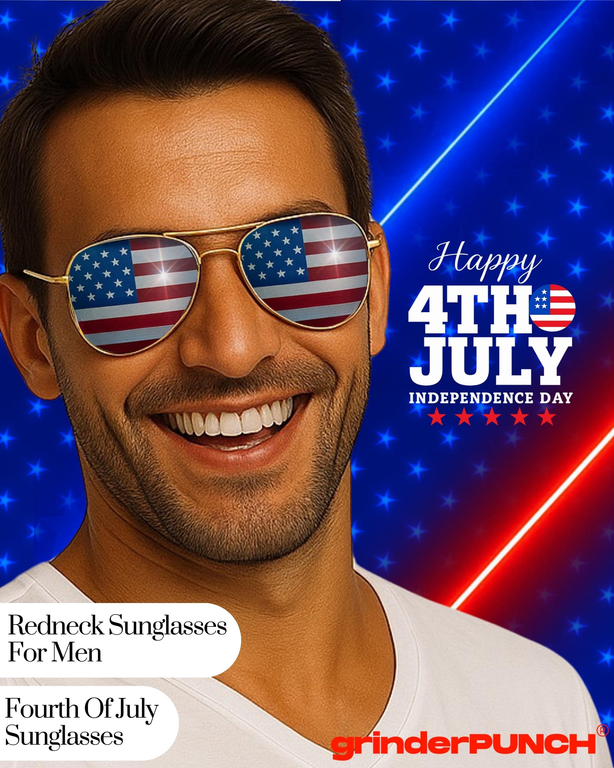 grinderPUNCH 3 Pack Bulk USA America Glasses - American Flag Aviator Sunglasses - Assorted Colors